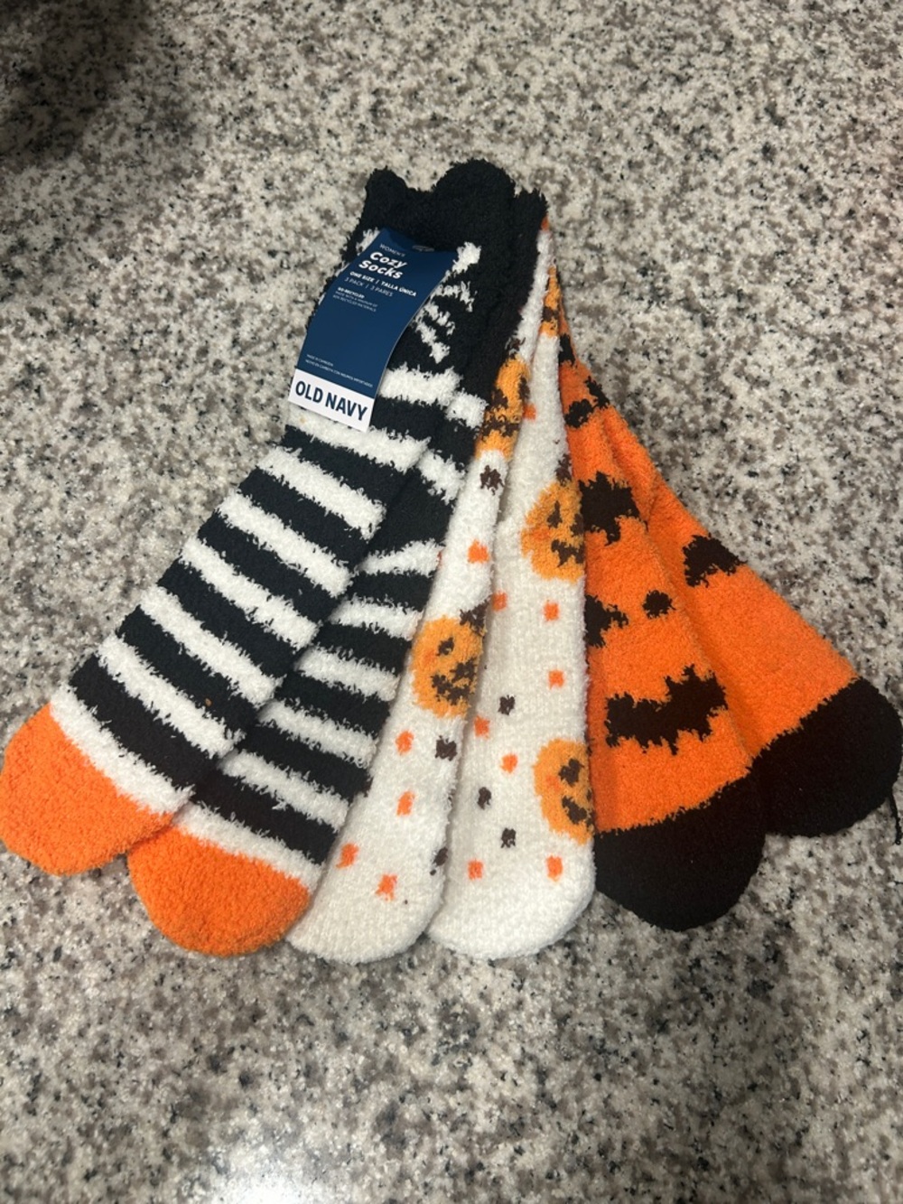 Old Navy Orange, Black & White Halloween Fuzzy Socks - 3 Pack - One Size